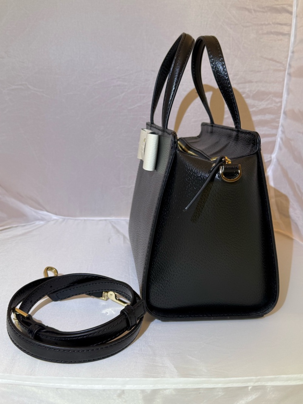 Kate Spade Black Leather Satchel with Cream Bow Accent - Picture 5 of 7